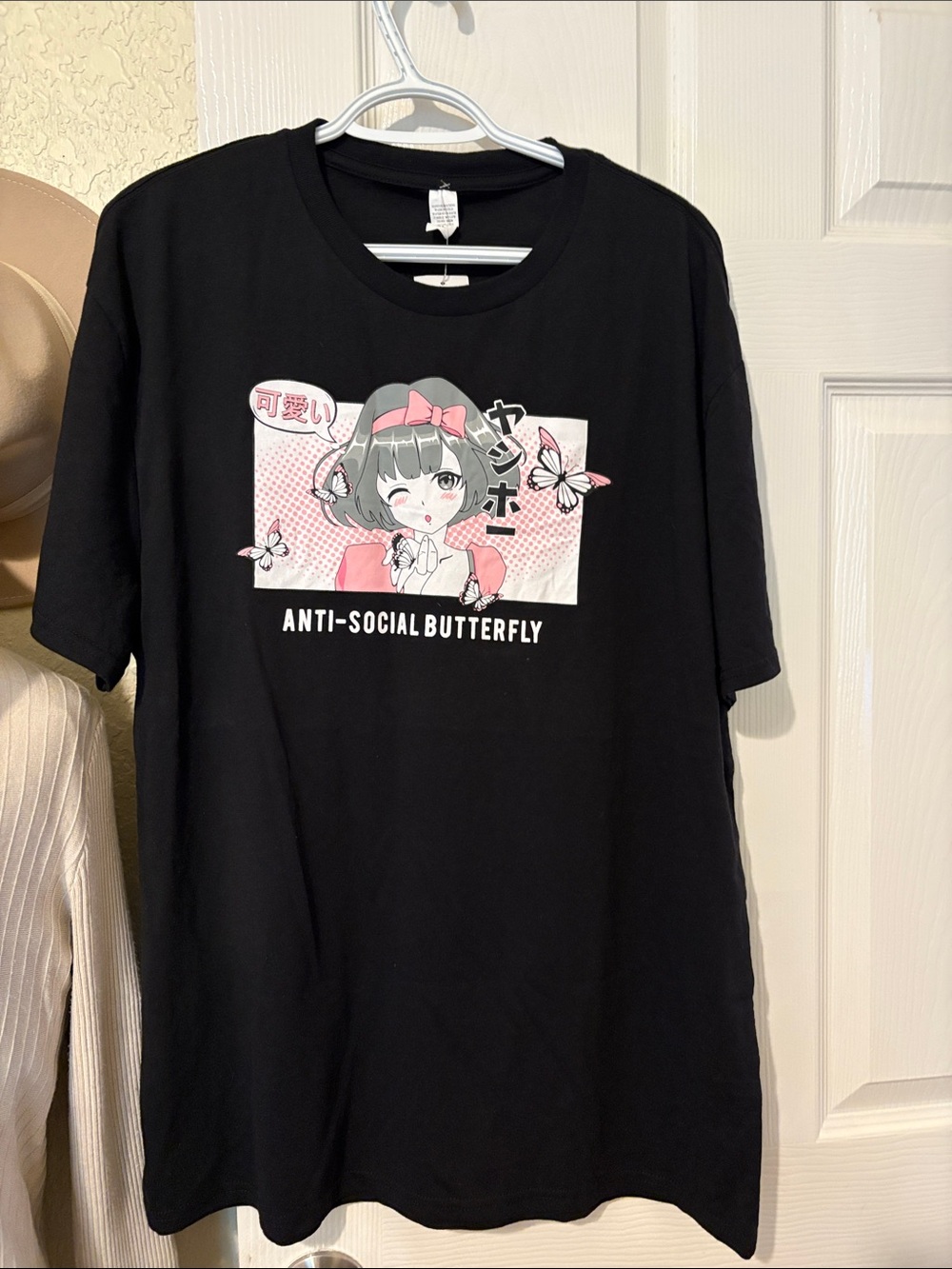 Anti-Social Butterfly Graphic Tee - Black & Pink
